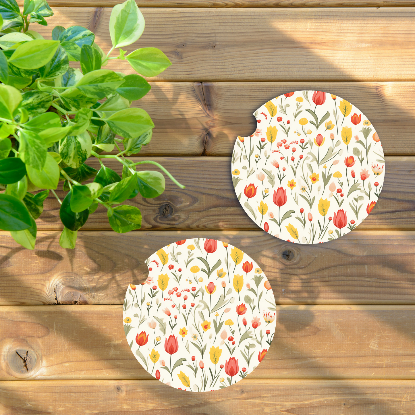 Red & Yellow Floral Car Coaster