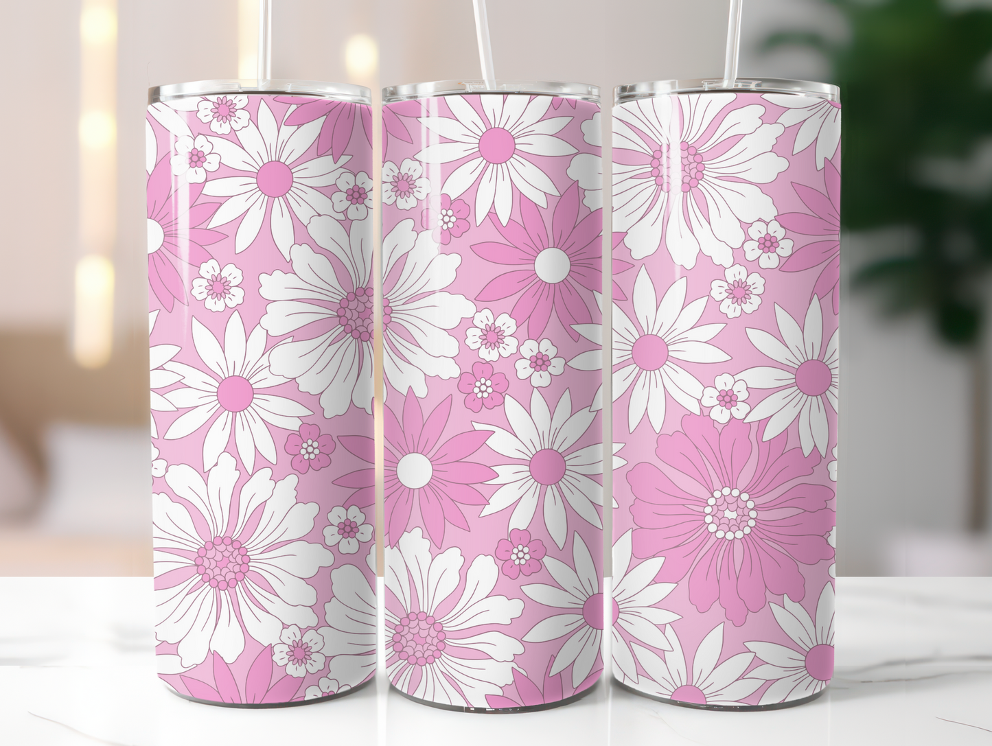 Pink Summer Flowers 20oz Tumbler