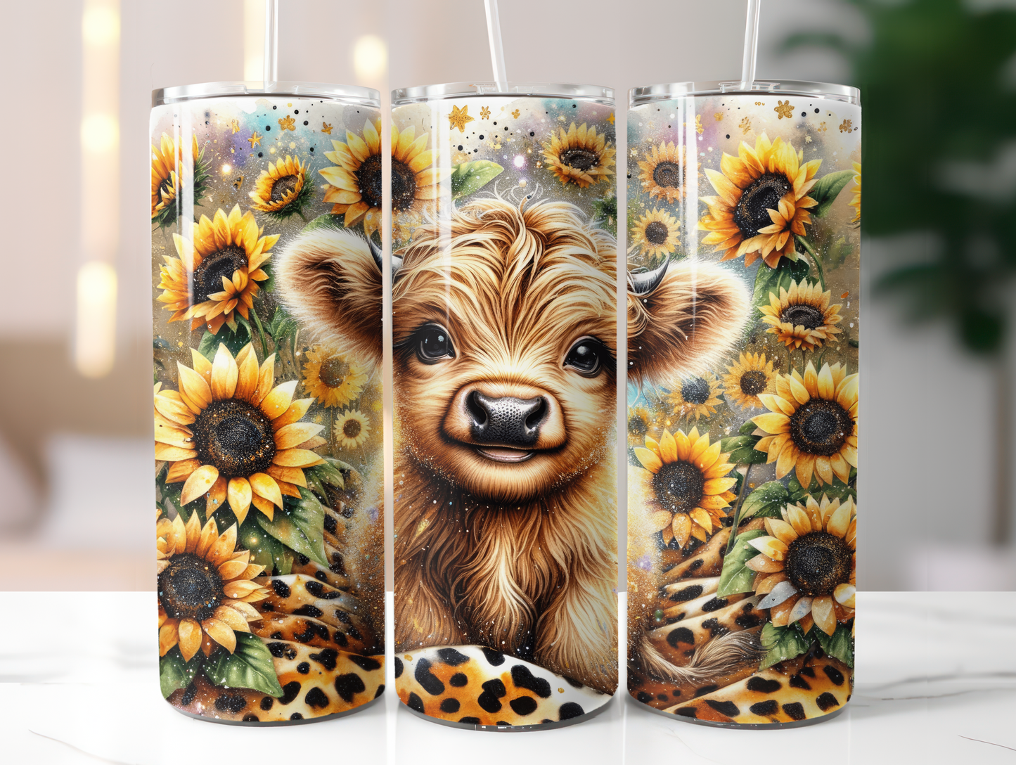 Baby Highland Cow W/Sunflowers 20oz Tumbler