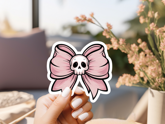 Pink Skull Bow Sticker