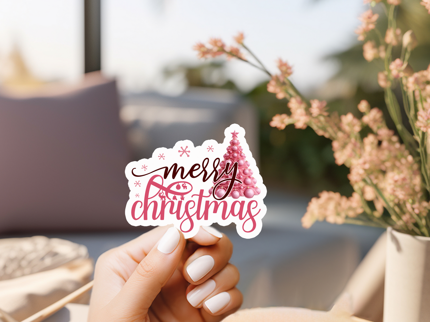 Pink Merry Christmas Sticker