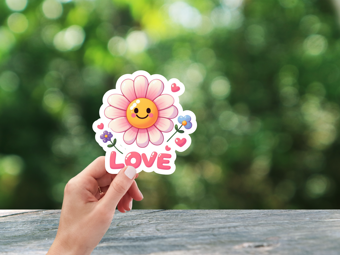 Flower W/Smiley Face and Love Sticker