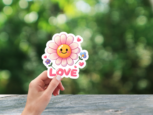 Flower W/Smiley Face and Love Sticker