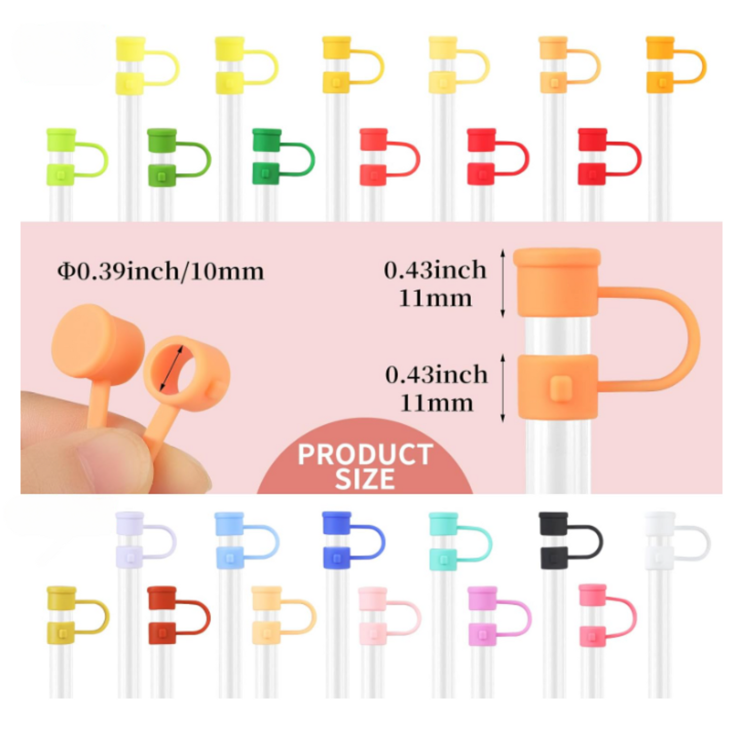 Solid Color Silicone Straw Toppers (Larger)