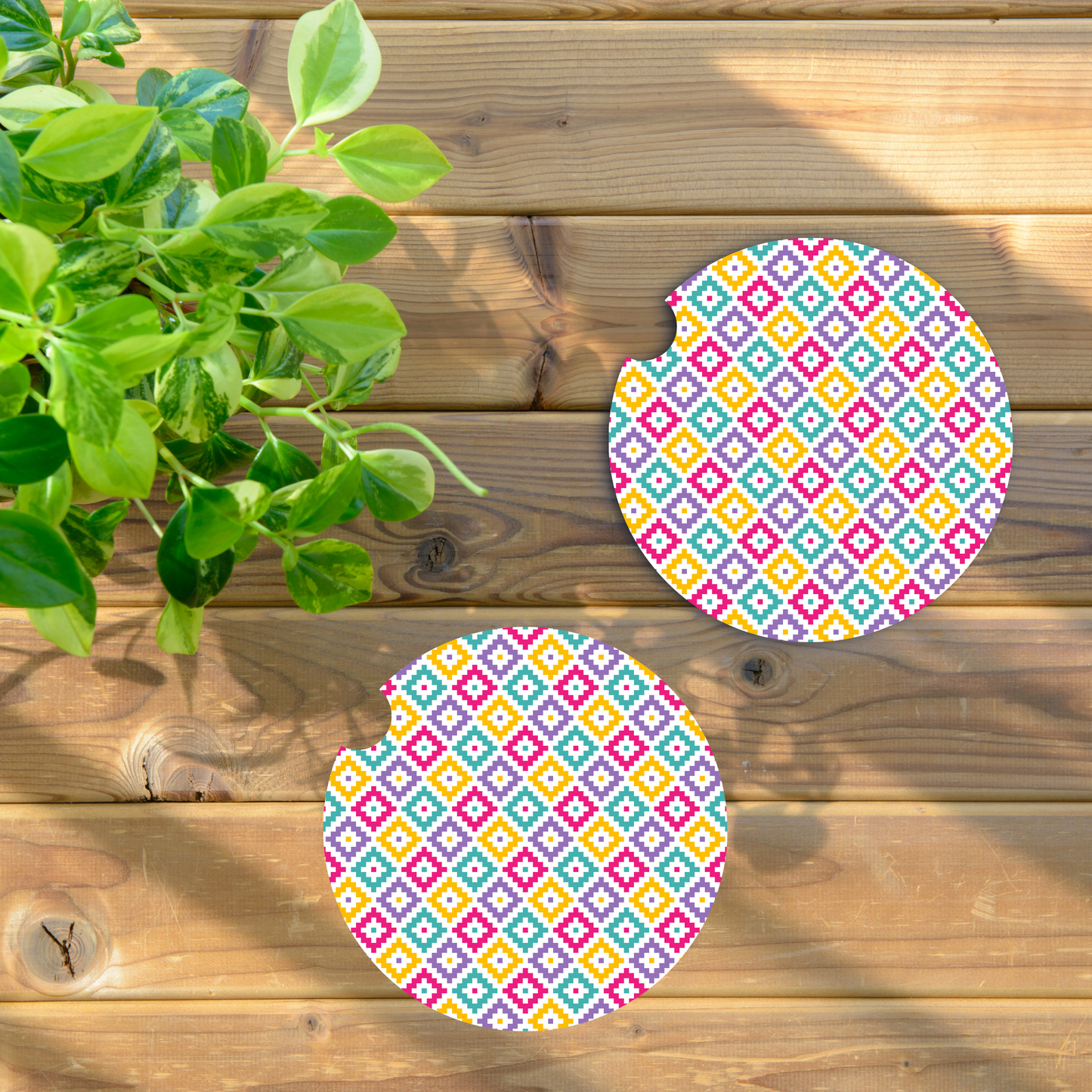 Purple & Teal Scallop Square Car Coaster