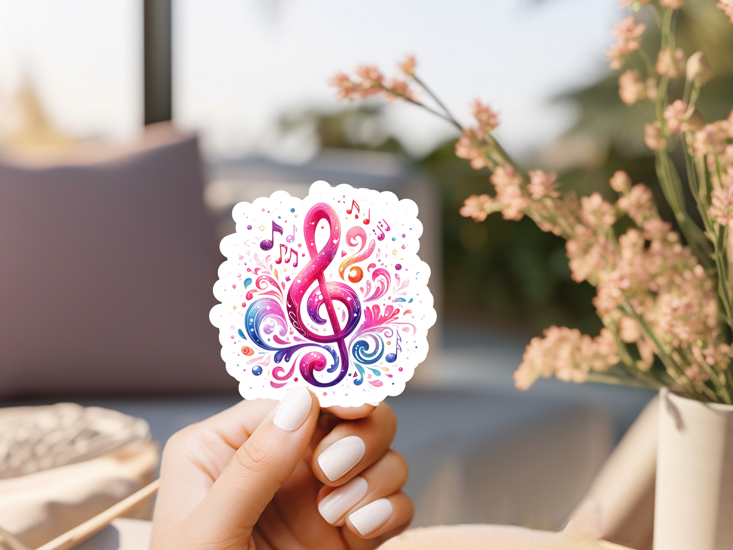 Magenta Musical Notes Sticker