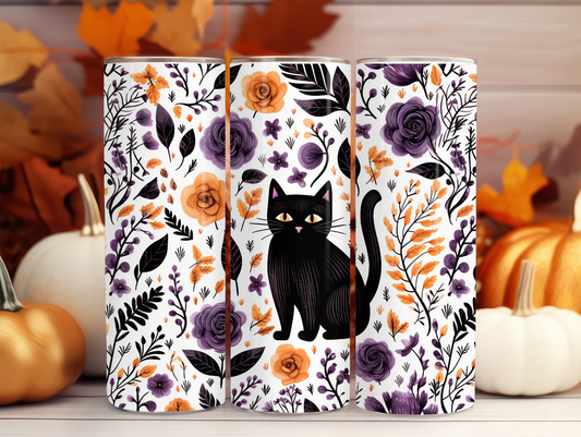 Black Cat & Flowers 20oz Tumbler