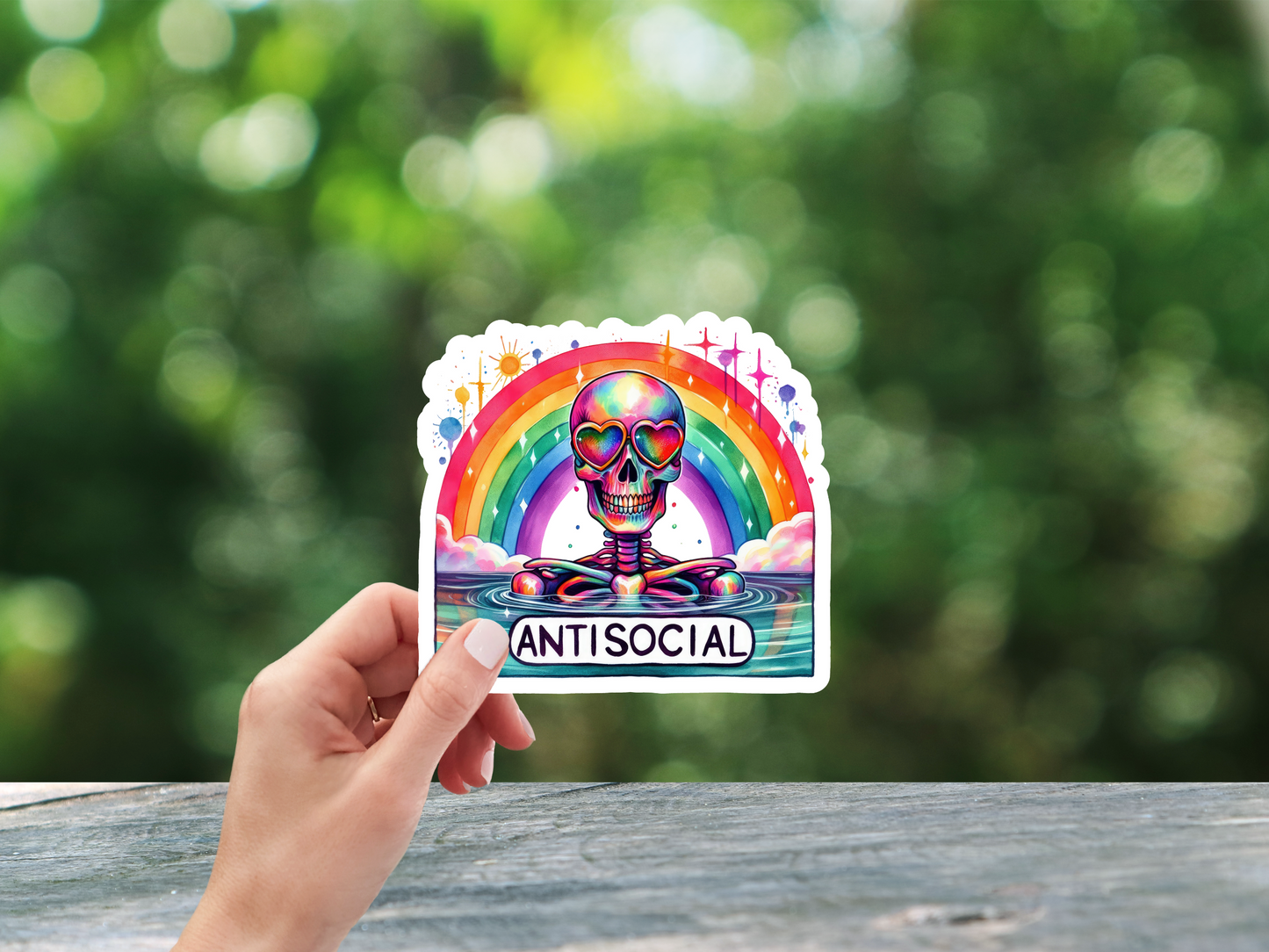 Skeleton Anti Social Rainbow Sticker