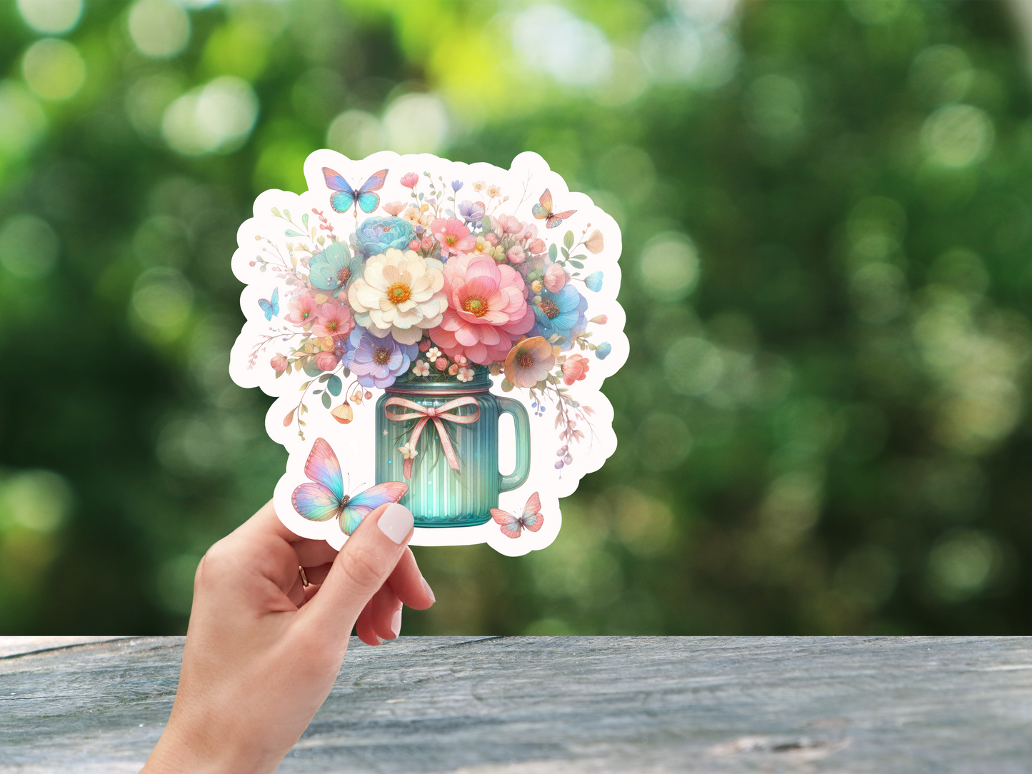 Glass Cup With Flowers & Butterflies Sticker