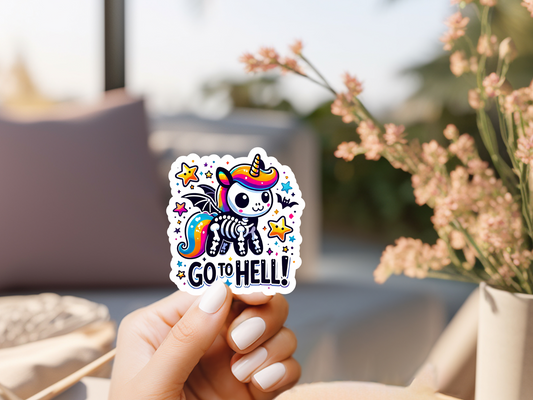 Go To Hell Unicorn Skeleton Sticker