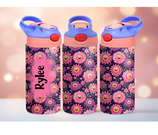 Pink Smiley Flowers 12oz Kids Tumbler