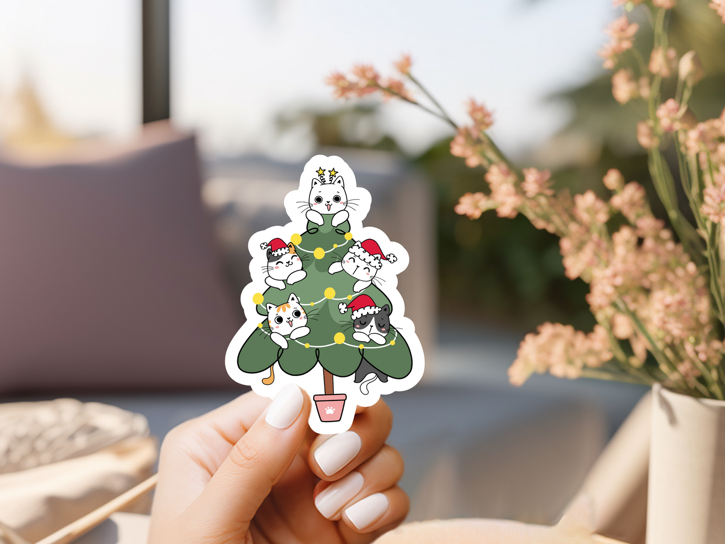 Cats In Christmas Tree Sticker