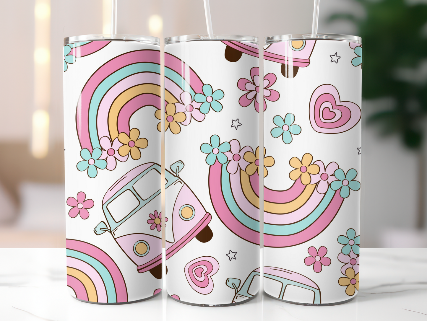 Pastel Retro Hippie Van 20oz Tumbler