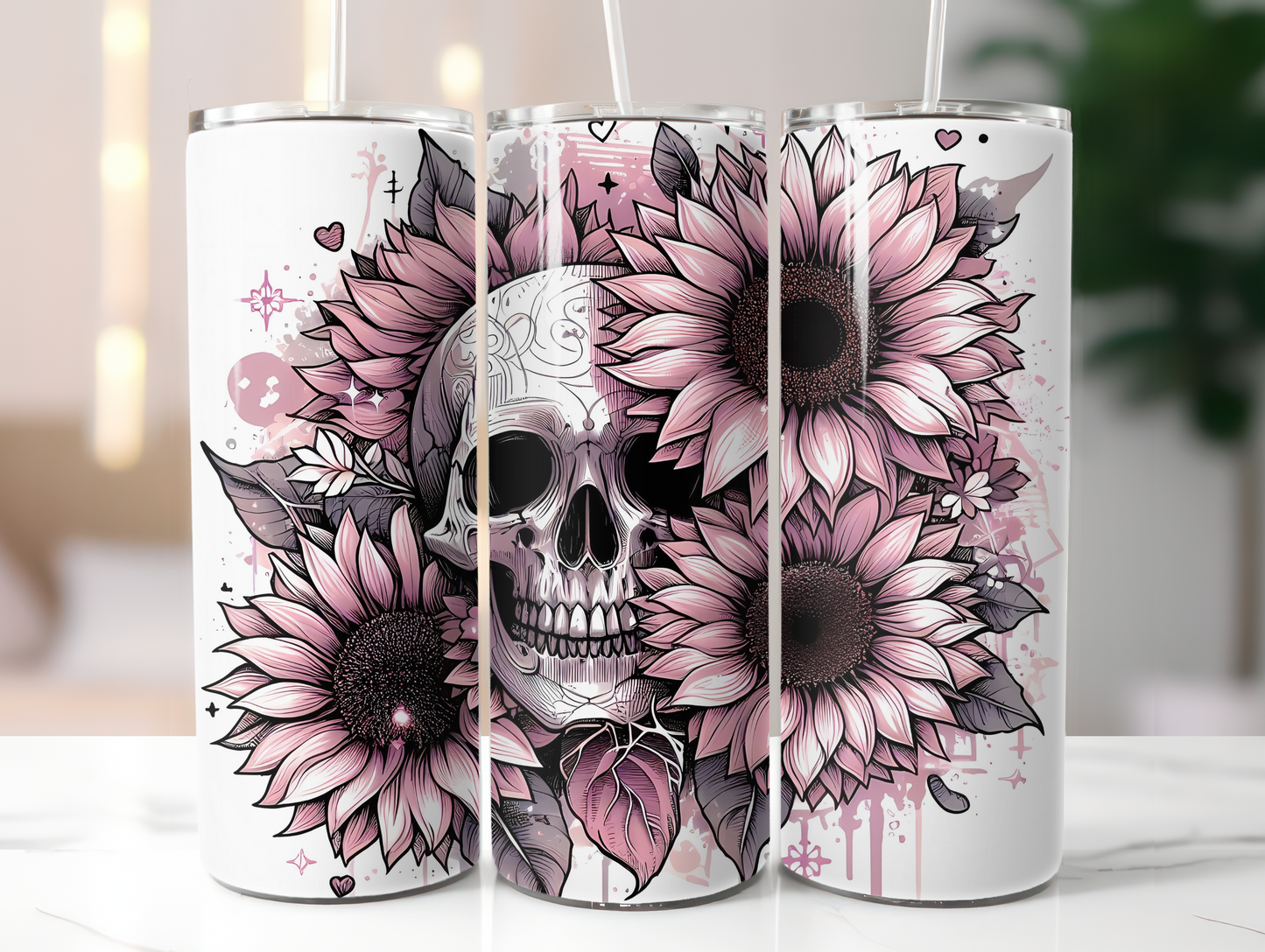 Skull & Pink Sunflowers 20oz Tumbler