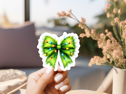 Green Christmas Bow with Lights Sticker