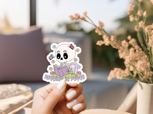 Reading In Peace Skeleton Sticker