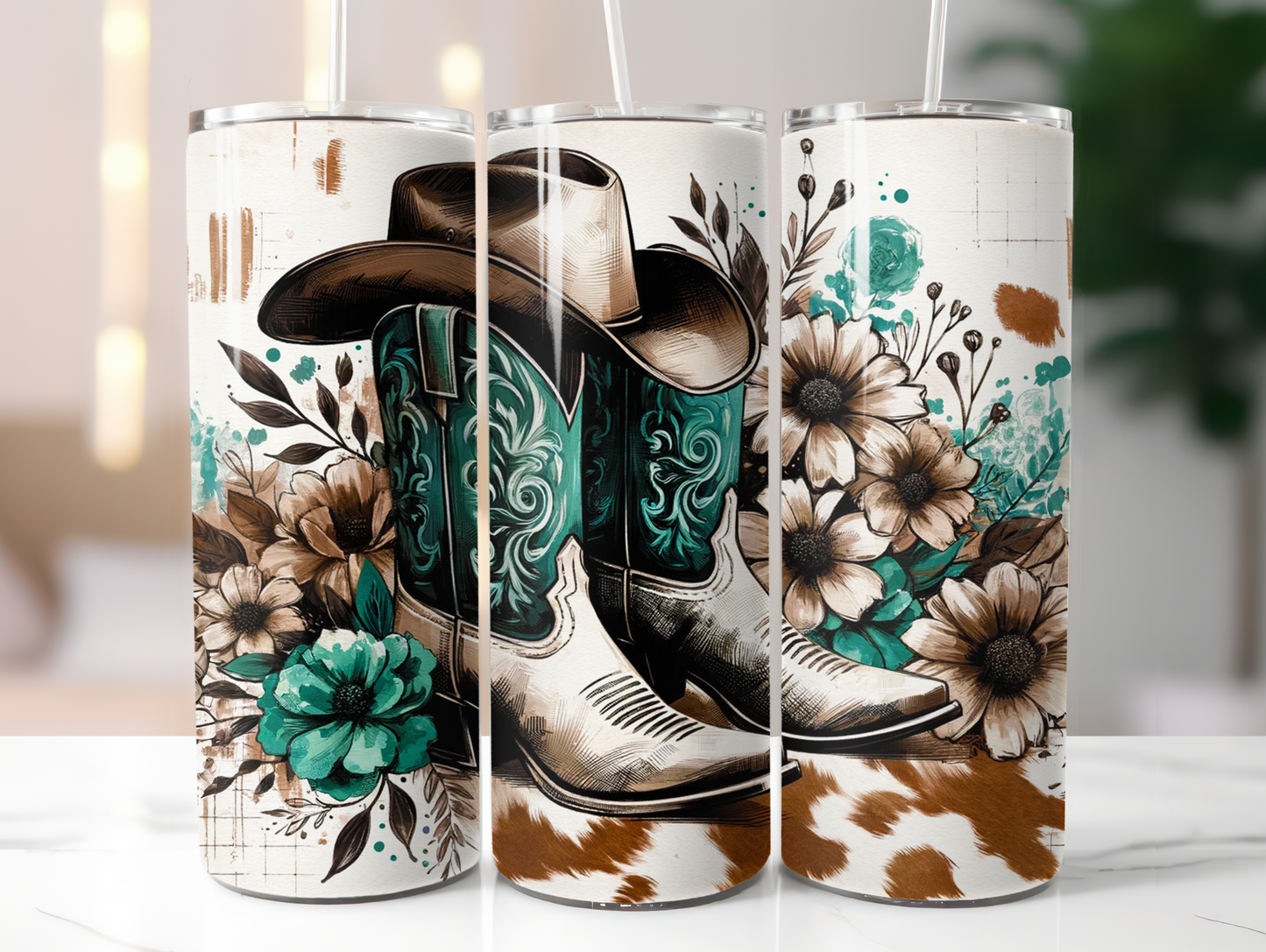 Brown & Teal Western 20oz Tumbler