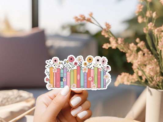 Row of Books & Flowers Sticker