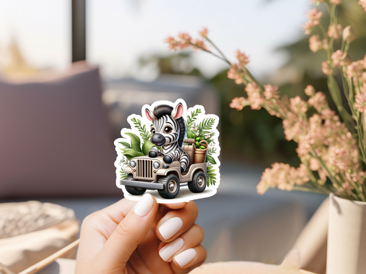 Cute Zebra In Jeep Sticker