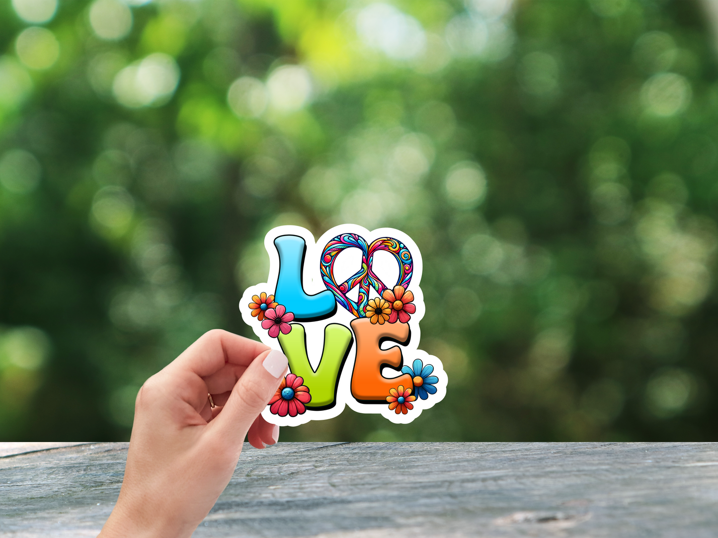 Love W/Heart Peace Sign Sticker
