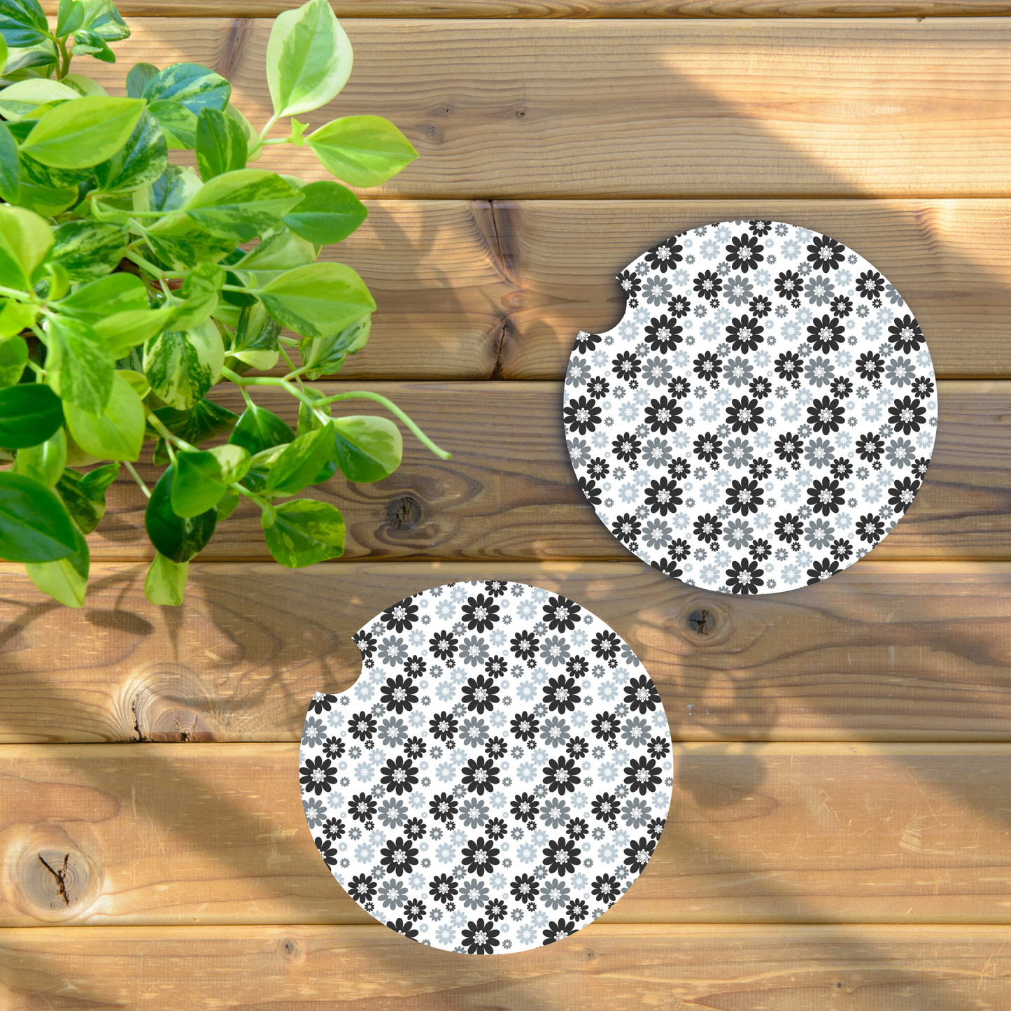 Black & Gray Flower Car Coaster