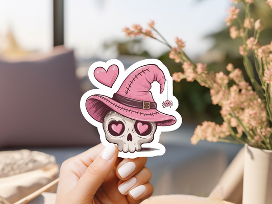 Skull W/Heart and Witch Hat Sticker