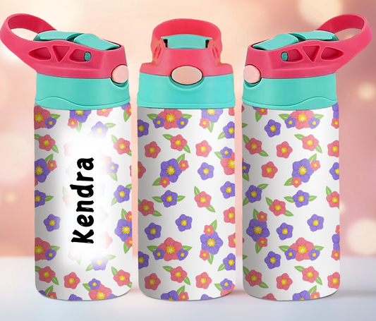 Kids Pink & Purple Flowers 12oz Tumbler