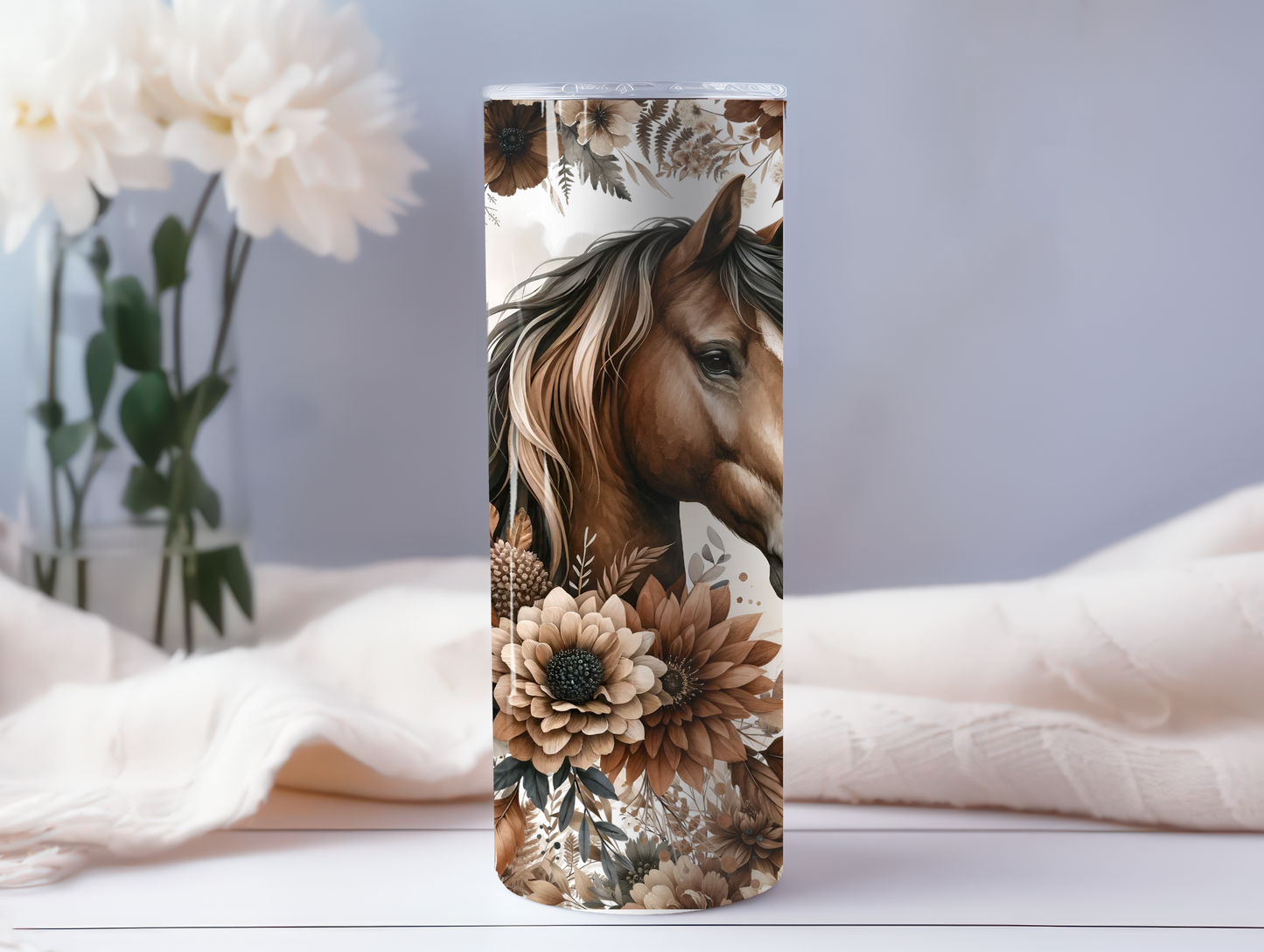 Brown Horse With Flowers 20oz Tumbler