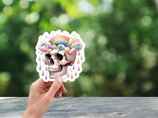 Skull W/Rainbow in Head Sticker