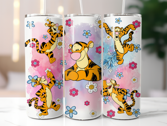 Cute Cartoon Tiger w/Flowers 20oz Tumbler