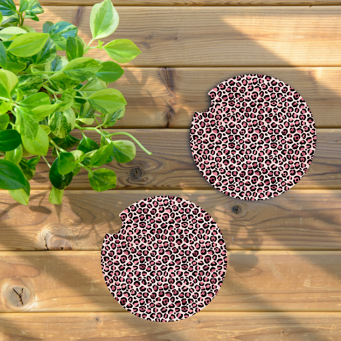 Pink & Black Cheetah Car Coaster