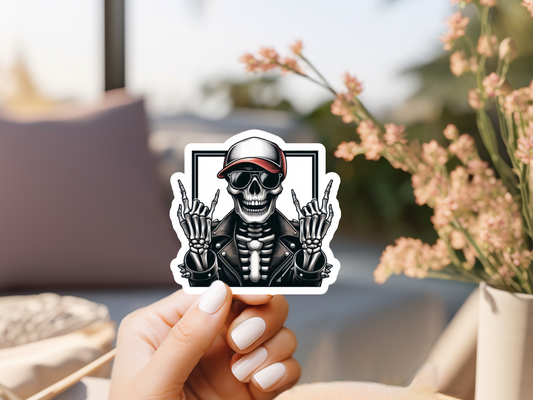 Rocker Skeleton w/Baseball Cap Sticker