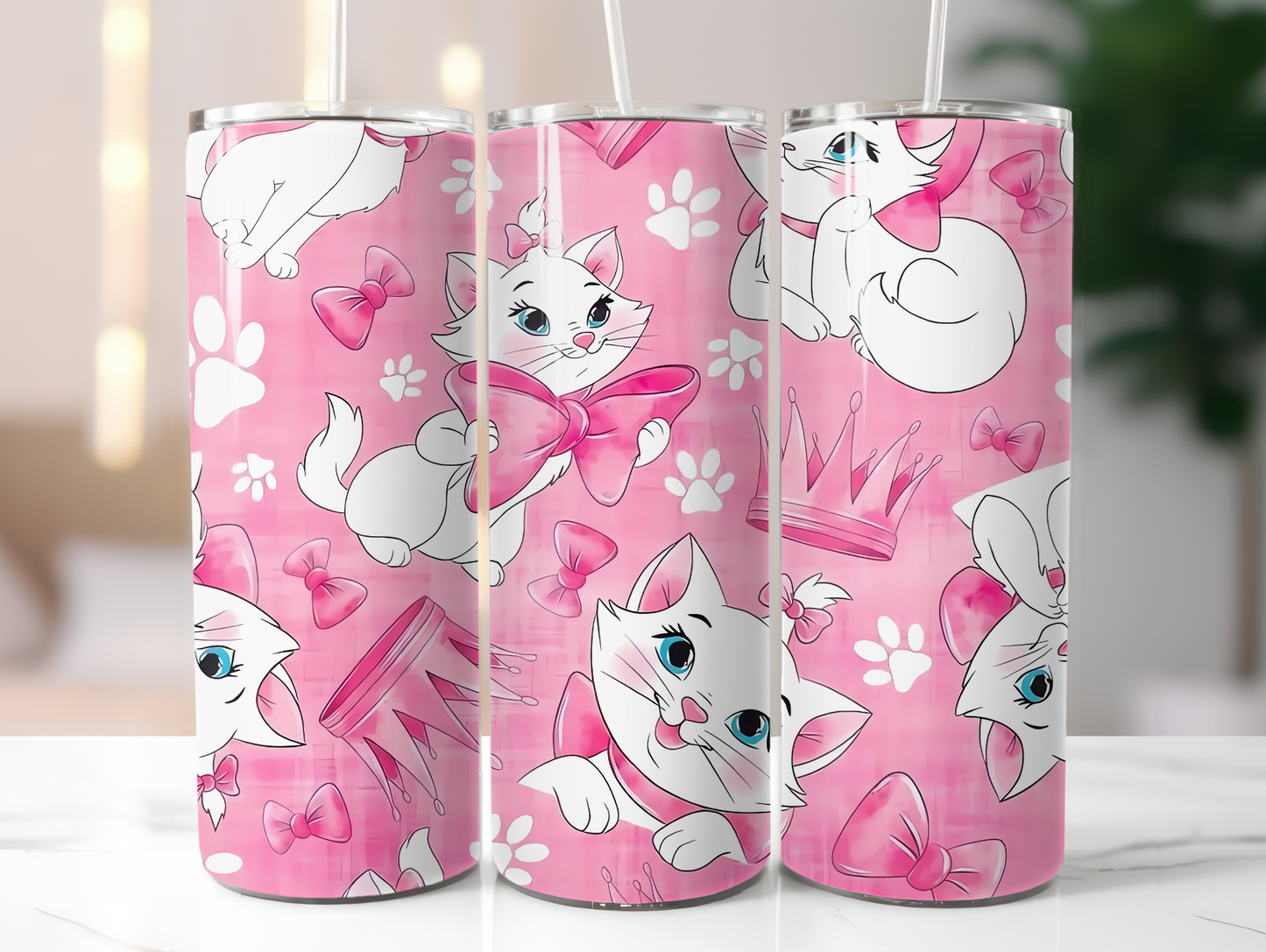 Pretty Pink Cartoon Cat 20oz Tumbler