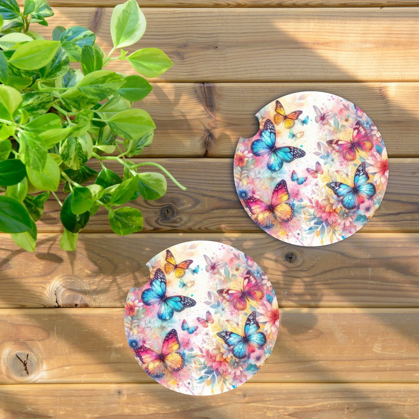 Watercolor Butterfly Car Coaster
