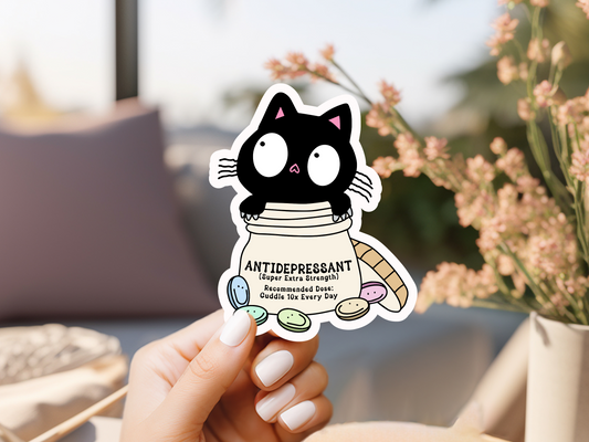 Black Cat Antidepressant Sticker