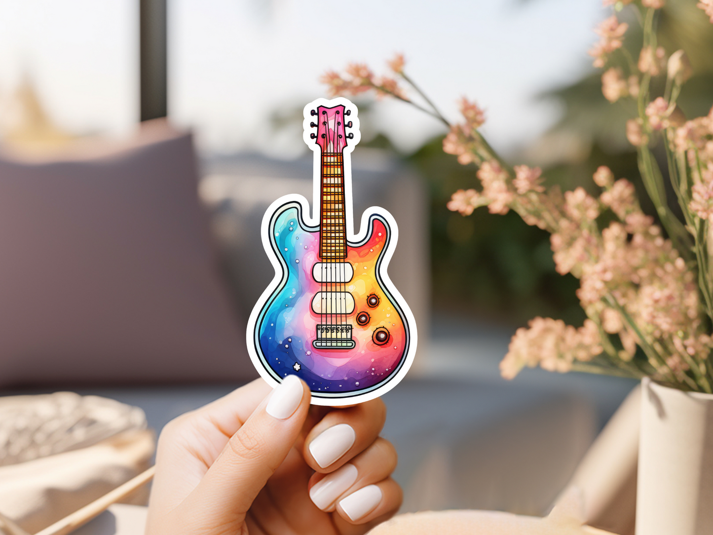 Rainbow Watercolor Guitar Sticker