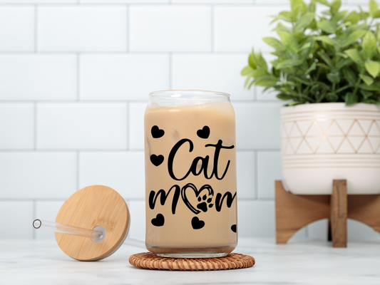 Cat Mom 16oz Glass Cup