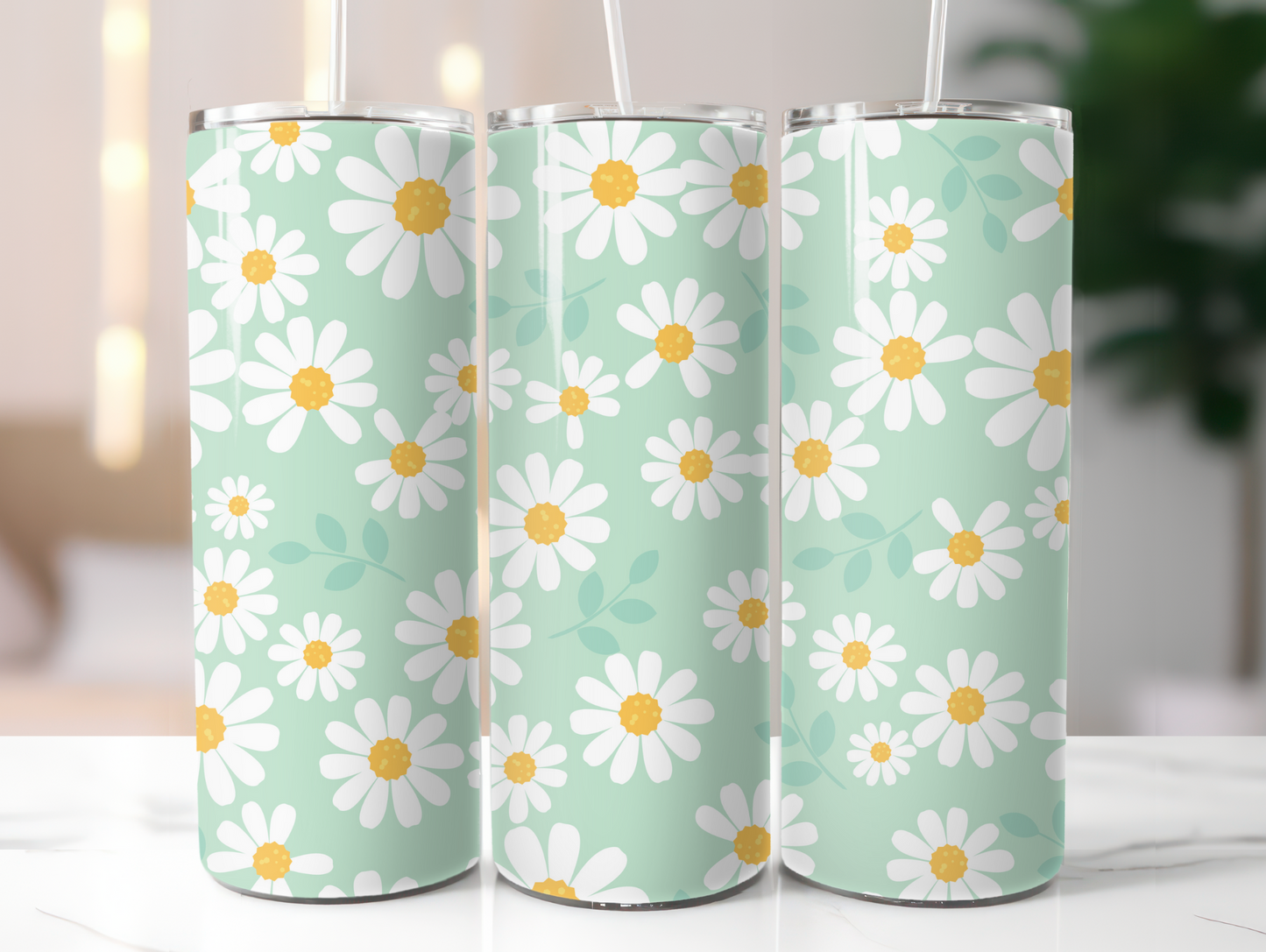 White Summer Daisies 20oz Tumbler