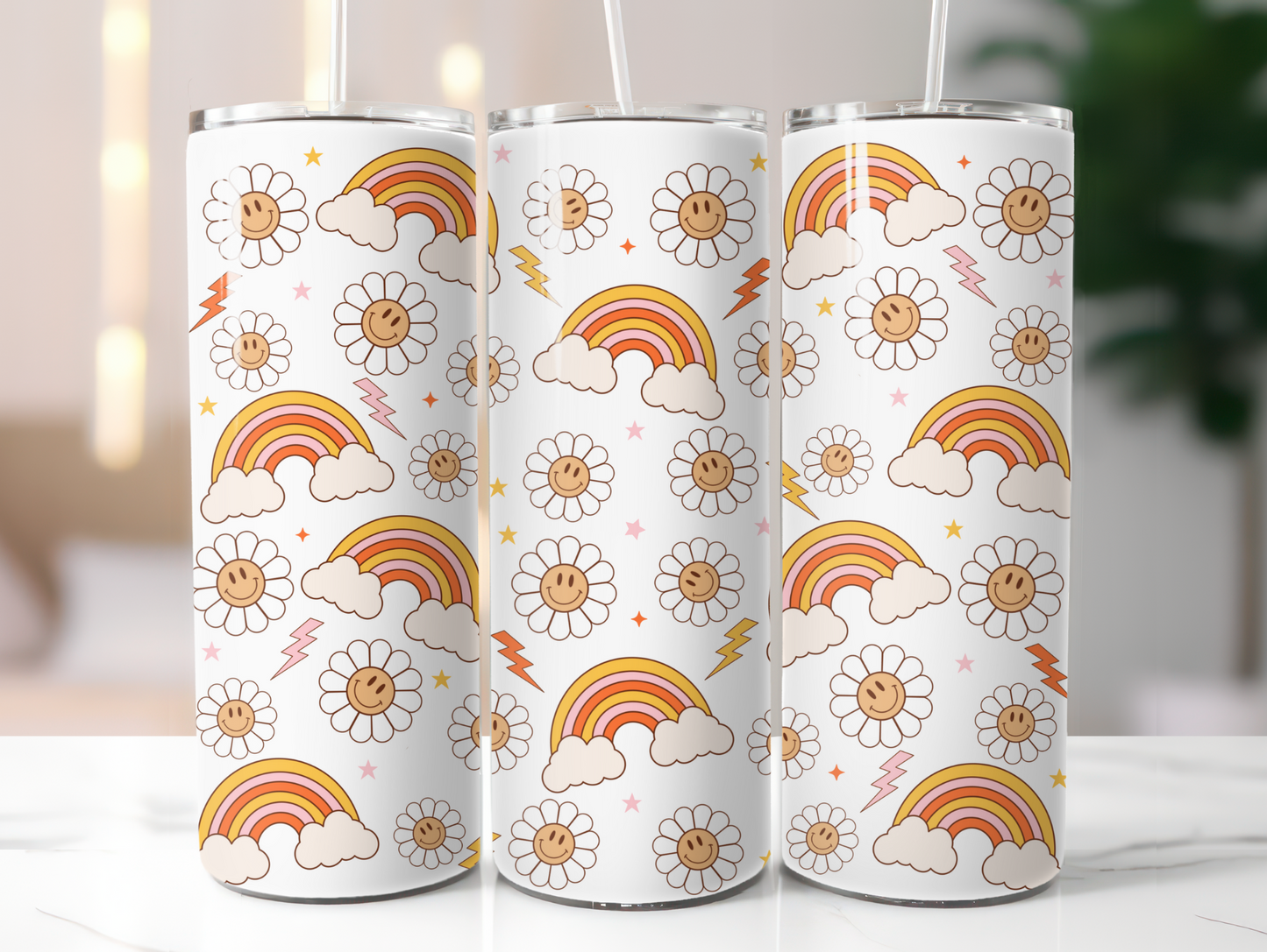 Retro Rainbow & Smiley Flowers 20oz Tumbler