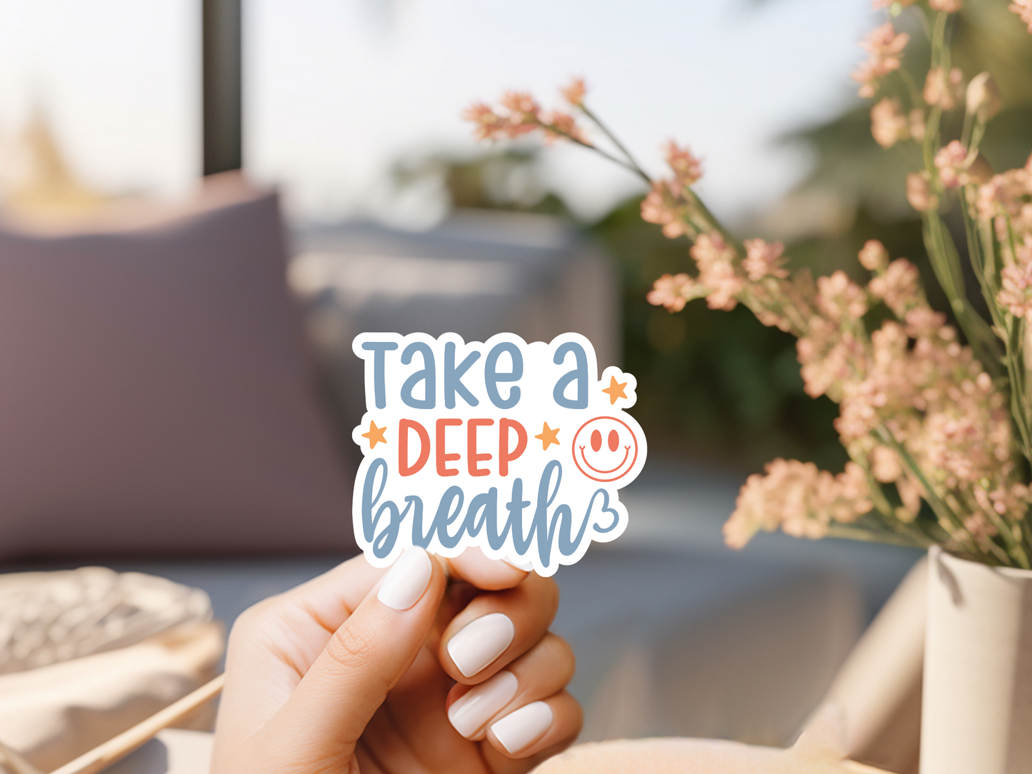 Take A Deep Breath Smiley Face Sticker