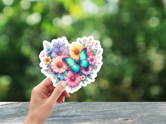 Heart W/Flowers and Butterfly Sticker