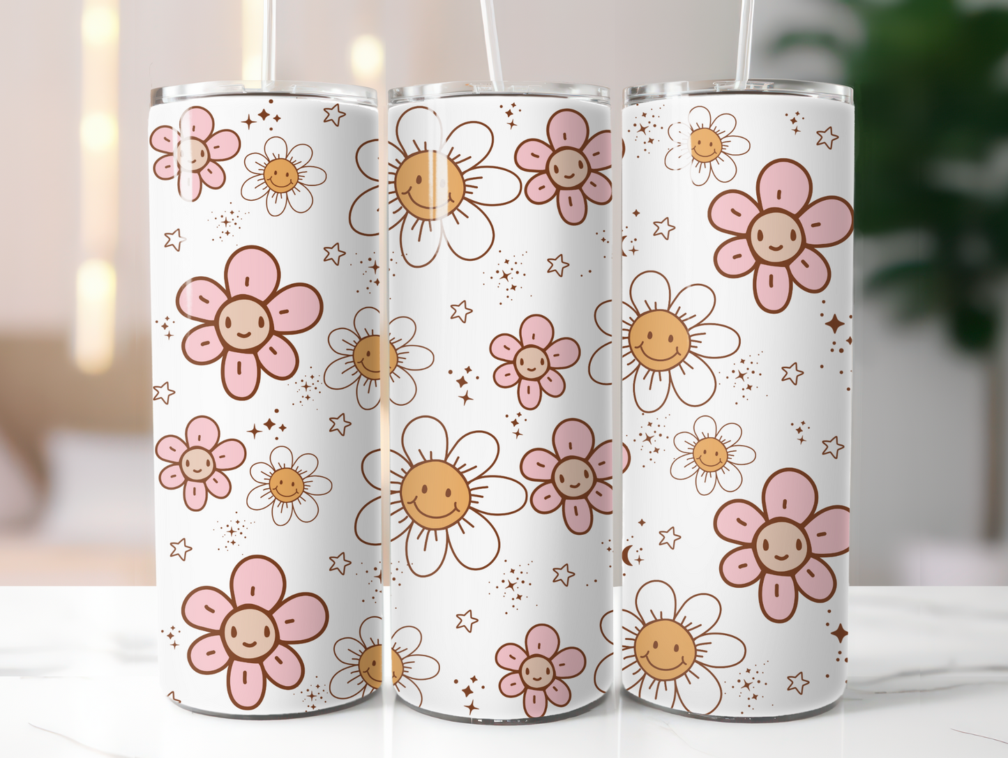 Retro Smiley Flowers 20oz Tumbler