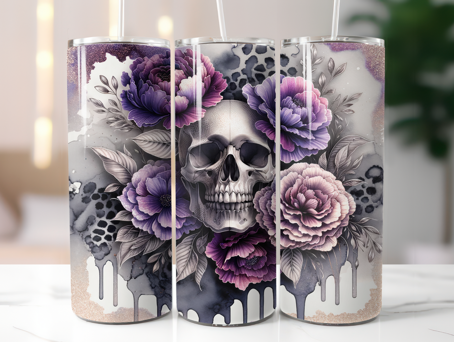 Skull W/Flowers & Drip 20oz Tumbler