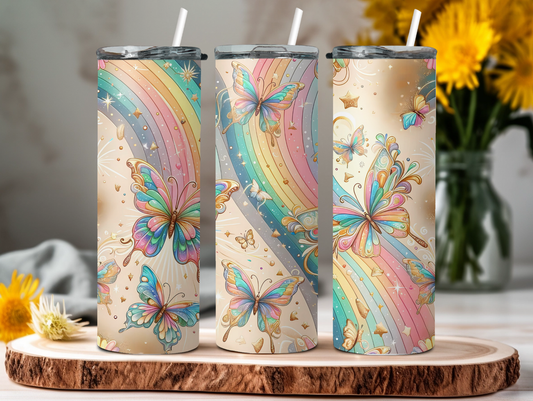 Pastel Rainbow Butterfly 20oz Tumbler