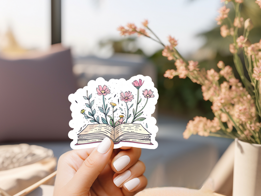 Pretty Flowers Behind Book Sticker