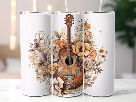 Acoustic Guitar with Boho Flowers 20oz Tumbler