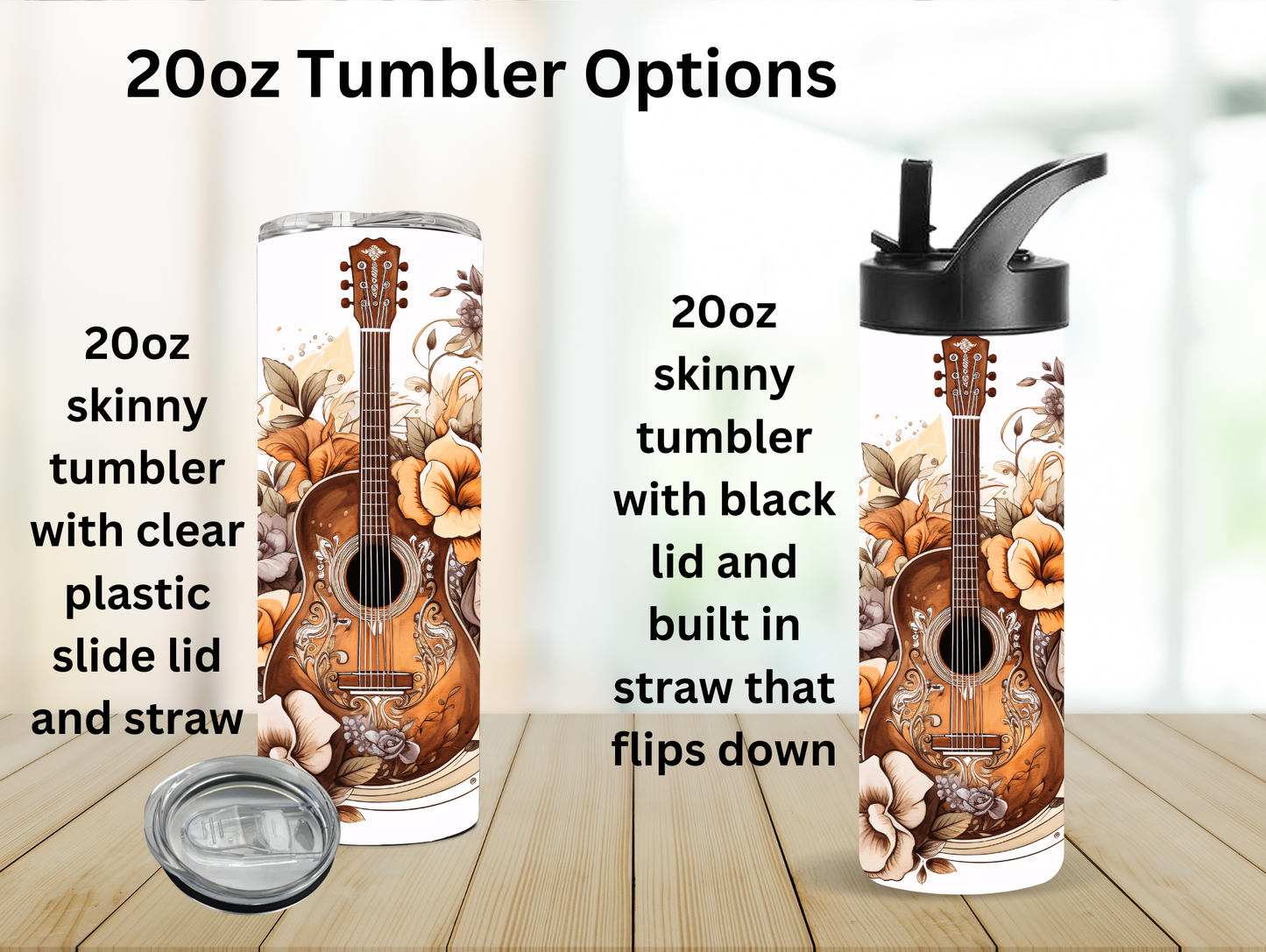 Acoustic Guitar with Boho Flowers 20oz Tumbler