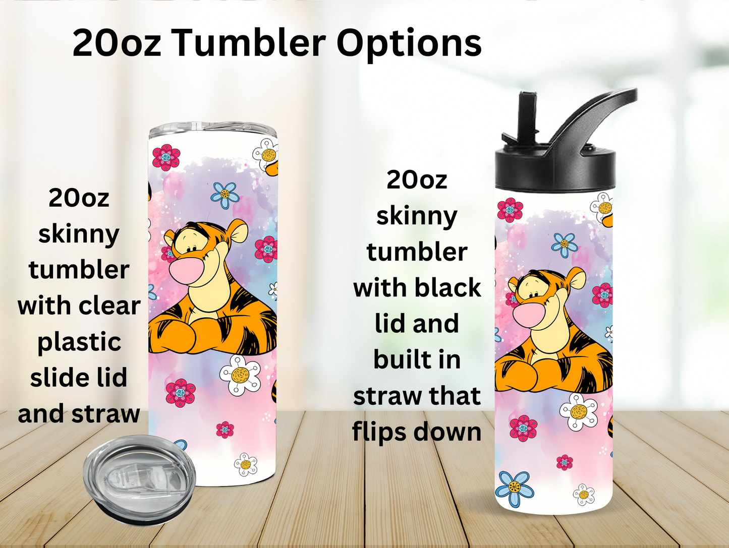 Cute Cartoon Tiger w/Flowers 20oz Tumbler