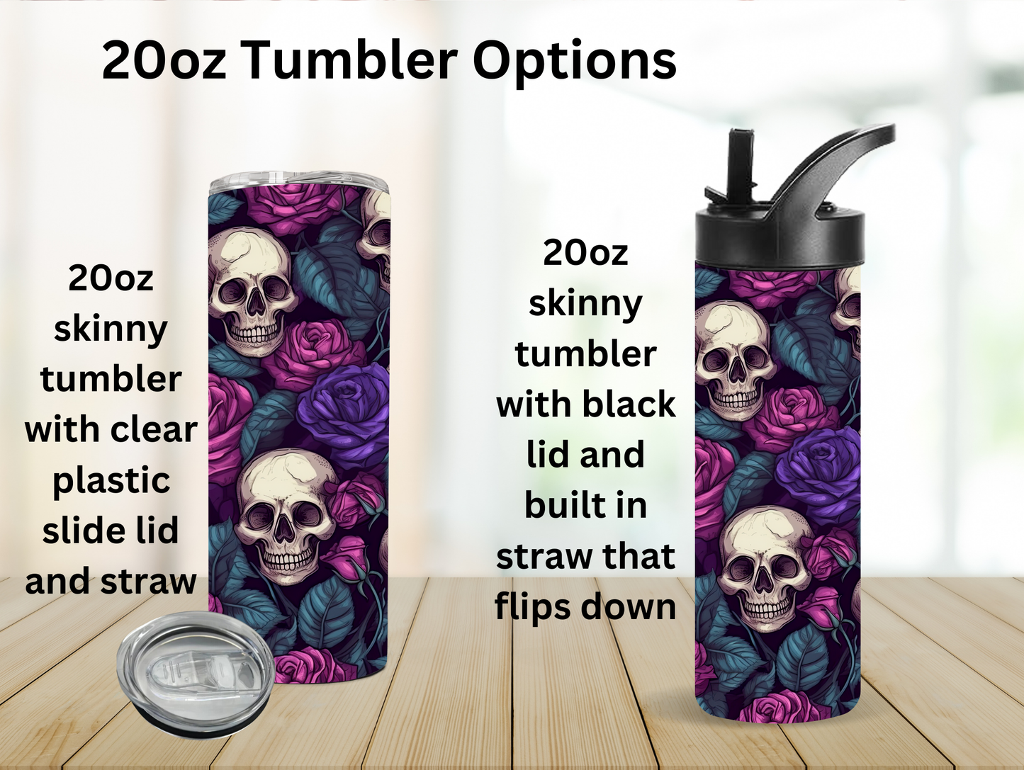 Purple Roses & Skull 20oz Tumbler