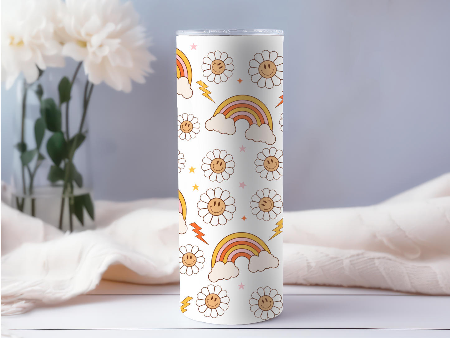 Retro Rainbow & Smiley Flowers 20oz Tumbler